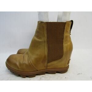 Sorel Womens Size 7.5 Brown Leather Chelsea Ankle Wedge Fashion Boots Bootie